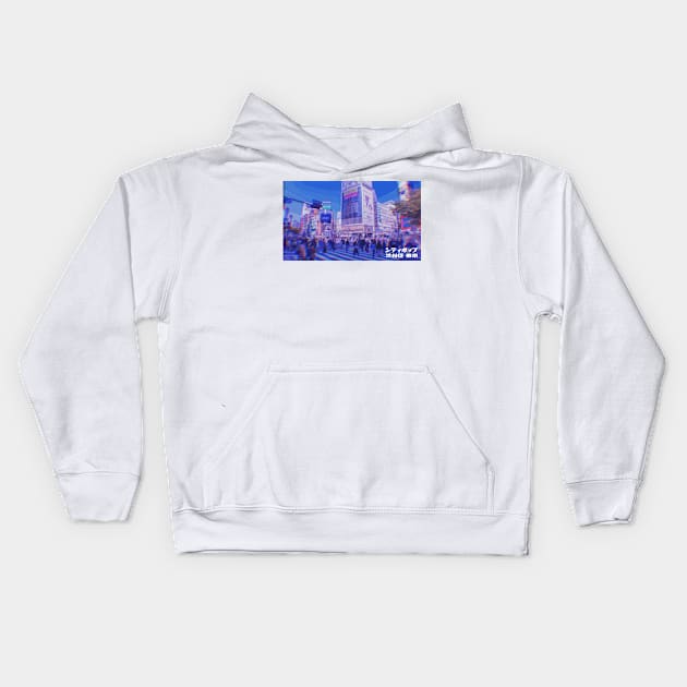 Japanese city pop art series 2 - Shibuya intersection crossing Tokyo Japan in - retro aesthetic - Vaporwave style Kids Hoodie by FOGSJ